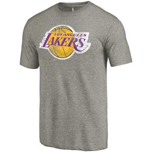 Los Angeles Lakers Fanatics Branded Distressed Logo Tri-Blend T-Shirt – Gray